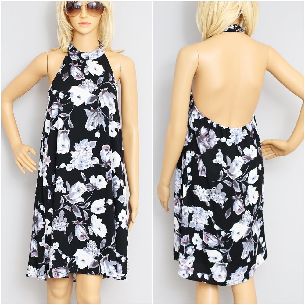 Mod Martin Floral Halter Neck Open Back Dress M
